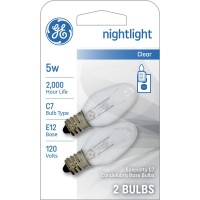 Ge Nightlight Incandescent Light Bulbs, 5 Watt, C7, Small Base (24 Pack)