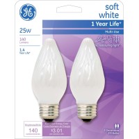 Ge Soft White 75338 25-Watt, 140-Lumen Flame Tip Light Bulb With Medium Base, 8-Pack