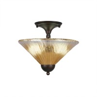 Semi-Flush With 2 Bulbs Shown In Bronze Finish With 12 Amber Crystal Glass