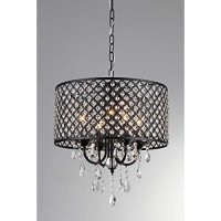 Monet 4-Light Black-Finished 17-Inch Crystal Round Chandelier