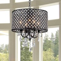 Monet 4-Light Black-Finished 17-Inch Crystal Round Chandelier