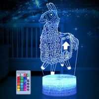 3D Night Light 16 Color Changeable Table Lamp Base Cool Nightlight For Kids Birthday Holiday Christmas Gift Christmas Festival Gift(Llama Crackle Base With Remote Control)