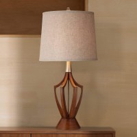 360 Lighting St Claire Mid Century Modern Table Lamp 30 34 Tall Wood Brown Open Vase Taupe Fabric Drum Shade For Bedroom Livi