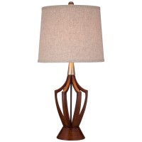 360 Lighting St Claire Mid Century Modern Table Lamp 30 34 Tall Wood Brown Open Vase Taupe Fabric Drum Shade For Bedroom Livi