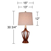 360 Lighting St Claire Mid Century Modern Table Lamp 30 34 Tall Wood Brown Open Vase Taupe Fabric Drum Shade For Bedroom Livi