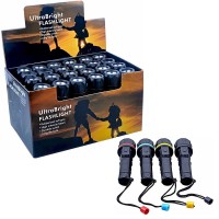 Barton Outdoors Led Flashlights - 3 Bright Bulbs Each - Easy On/Off Switch - Water-Resistant Rubberized Case - Wrist Strap - Box Of 24 - Ready For Countertop Display