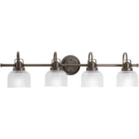 Archie Collection 4-Light Clear Double Prismatic Glass Coastal Bath Vanity Light Venetian Bronze