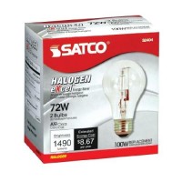 Satco S2404 72 Watt (100 Watt) 1490 Lumens A19 Halogen Warm White 3000K Clear Light Bulb, 2-Pack