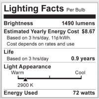 Satco S2404 72 Watt (100 Watt) 1490 Lumens A19 Halogen Warm White 3000K Clear Light Bulb, 2-Pack