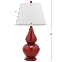 Casting a colorful glow in any room the sparkling Chinese red Cybil Double Gourd Glass Lamp is adorned with coordinating red finial base and neck Topped with a beautifully tapered pure cotton shade that illuminates the room Assembly required this lamp mea