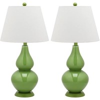 Safavieh Lighting Collection Cybil Modern Contemporary Green Double Gourd Glass 27-Inch Bedroom Living Room Home Office Desk Nightstand Table Lamp Set Of 2 (Led Bulbs Included)