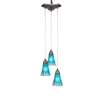 Europa 3 Light Cluster Pendalier Shown In Brushed Nickel Finish With 5.5 Teal Crystal Glass