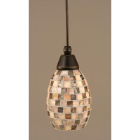 Cord Mini Pendant Shown In Dark Granite Finish With 5 Sea Haze Seashell Glass