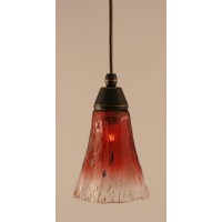 Cord Mini Pendant Shown In Dark Granite Finish With 5.5 Raspberry Crystal Glass