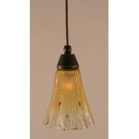 Cord Mini Pendant Shown In Dark Granite Finish With 5.5 Amber Crystal Glass