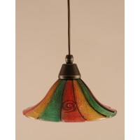 Cord Mini Pendant Shown In Dark Granite Finish With 10 Mardi Gras Glass