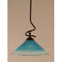 Capri Stem Pendant With Hang Straight Swivel Shown In Dark Granite Finish With 16 Teal Crystal Glass