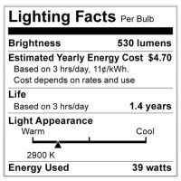 Satco S2231 39 Watt (50 Watt) 530 Lumens Par20 Halogen Narrow Spot 10 Degrees Clear Light Bulb, Dimmable