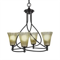 Capri 4 Light Chandelier Shown In Dark Granite Finish With 5.5 Fluted Amber Crystal Glass