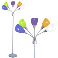 Lightaccents 5 Light Multi Color Floor Lamp Gray- Multi-Head Stand Up Lamp Bedroom Light With 5- Head Positionable Multicolor Acrylic Reading Shades 5 Arm Room Light (Grey)