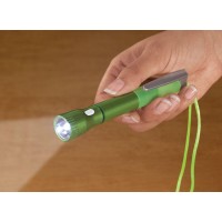 This flashlight has a pen on one end which lights up with the flick of a switch so you can write in the dark The other end is a powerful LED flashlight The pocket clip and lanyard make this LED flashlight pen easy to carry Available in assorted colors The