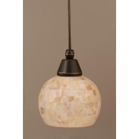 Cord Mini Pendant Shown In Dark Granite Finish With 6 Mystic Seashell Glass