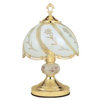 Ok Lighting Ok-606Wg 14.25-Inch Touch Lamp With White Glass Floral Theme, Gold