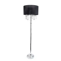 Elegant Designs Lf1002-Blk Trendy Romantic Sheer Shade Hanging Crystals, Black Floor Lamp