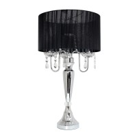 Elegant Designs Lt1034Blk Trendy Romantic Sheer Shade Hanging Crystals Table Lamp Black