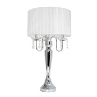 Elegant Designs Lt1034Wht Trendy Sheer Table Lamp With Hanging Crystals And Sheer Shade White