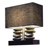 Elegant Designs Lt1036-Blk Rectangular Dual Stacked Stone Ceramic Table Lamp, Black