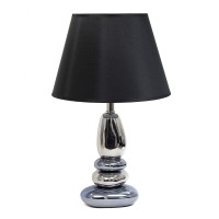 Elegant Designs Lt1039Blu Stacked Chrome And Metallic Blue Stones Ceramic Table Lamp With Black Shade