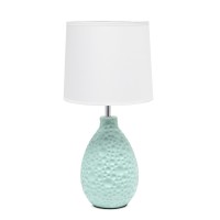 Simple Designs Lt2003-Blu Textured Stucco Ceramic Oval Table Lamp With White Fabric Shade, Blue