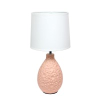 Simple Designs Lt2003Pnk Textured Stucco Ceramic Oval Table Lamp With White Fabric Shade Pink