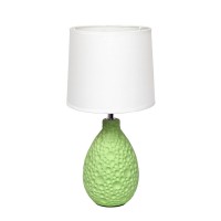 Simple Designs Lt2003Grn Textured Stucco Ceramic Oval Table Lamp With White Fabric Shade Green