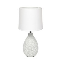 Simple Designs Lt2003Wht Textured Stucco Ceramic Oval Table Lamp With White Fabric Shade White