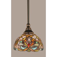 Stem Mini Pendant With Hang Straight Swivel Shown In Black Copper Finish With 7 Kaleidoscope Art Glass