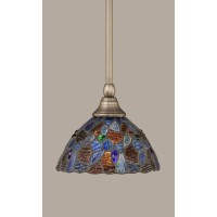 Stem Mini Pendant With Hang Straight Swivel Shown In Brushed Nickel Finish With 7 Blue Mosaic Art Glass