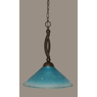 Bow Pendant Shown In Dark Granite Finish With 16 Teal Crystal Glass