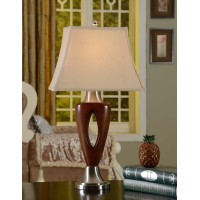 King'S Brand Set Of 2 Brown With Chrome Finish Table Lamps With Shade