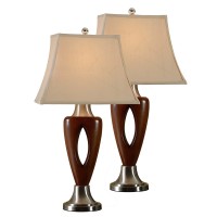 King'S Brand Set Of 2 Brown With Chrome Finish Table Lamps With Shade