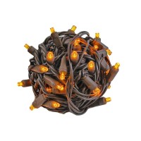 Novelty Lights 50 Light Led Christmas Mini Light Set, Outdoor Lighting Party Patio String Lights, Amber, Brown Wire, 25 Feet