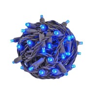 Novelty Lights 50 Light Led Christmas Mini Light Set, Outdoor Lighting Party Patio String Lights, Blue, Brown Wire, 25 Feet