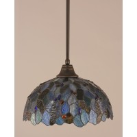 Stem Pendant With Hang Straight Swivel Shown In Dark Granite Finish With 16 Blue Mosaic Art Glass