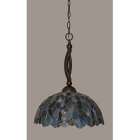 Bow Pendant Shown In Dark Granite Finish With 16 Blue Mosaic Art Glass