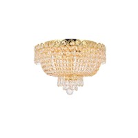 1900 Century Collection Flush Mount D16in H10in Lt4 Gold Finish Royal Cut Crystal The Century Collection is a classic 19th century French inspired chandelier consisting of flowing lines of light refracting crystals gently dropping down into a bell shape E