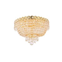 1900 Century Collection Flush Mount D16in H10in Lt4 Gold Finish Royal Cut Crystal The Century Collection is a classic 19th century French inspired chandelier consisting of flowing lines of light refracting crystals gently dropping down into a bell shape E