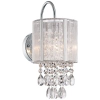 Possini Euro Design Silver Line Modern Wall Sconce Lighting Chrome Silver 12 Wide Fixture Curved Arm Crystal Glass String Shade