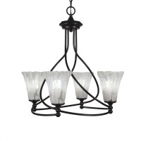 Capri 4 Light Chandelier Shown In Dark Granite Finish With 5.5 Fluted Italian Ice Glass