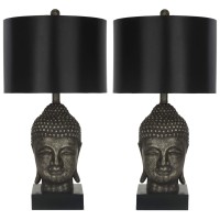 Safavieh Lighting Collection Buddha Head Black Shade 25-Inch Bedroom Living Room Home Office Desk Nightstand Table Lamp Set Of 2 (Led Bulbs Included)